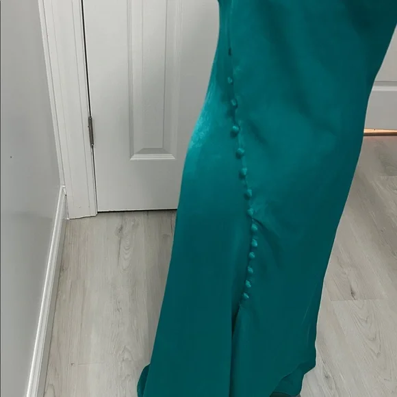 Zara Teal Satin Draped Neck Spaghetti Strap Dress - Picture 6 of 7